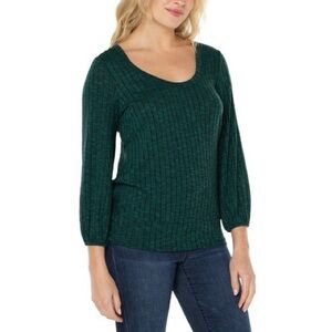 Liverpool Los Angeles Twist Back 3/4 Sleeve Scoop Neck Emerald Green XL - NWOT